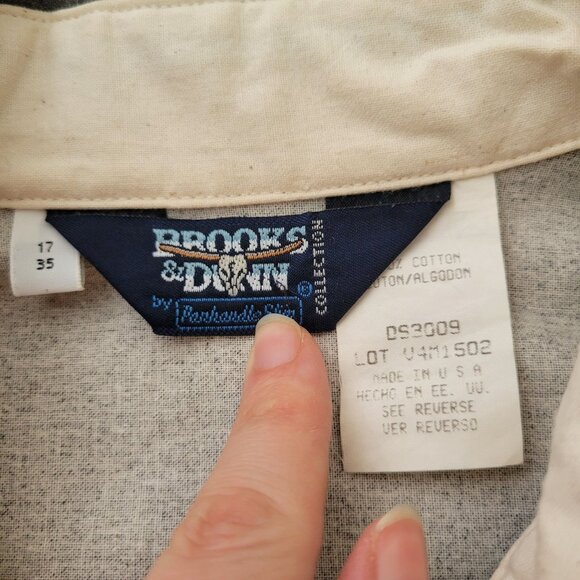 Panhandle Slim Vintage Brooks Dunn Western Shirt Button Up Aztec 17/35 Gray Crea - Picture 3 of 6
